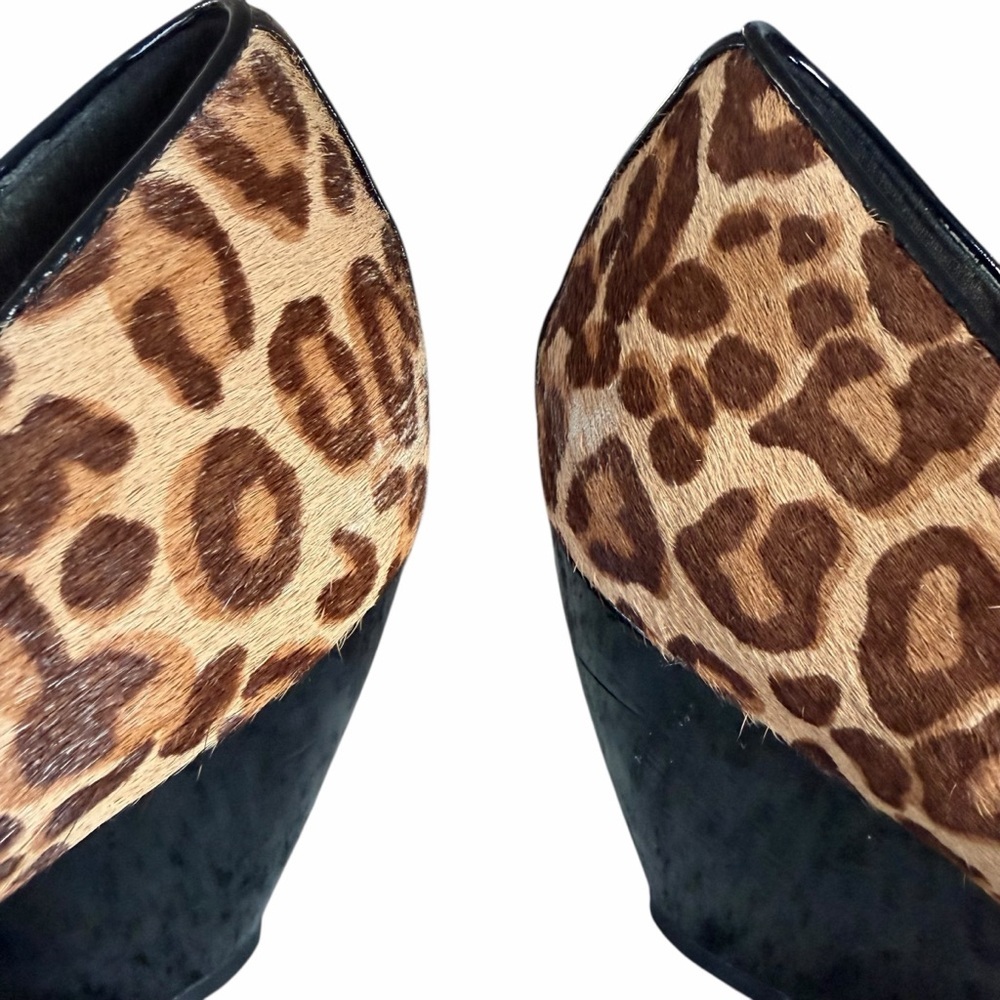 Cole Haan Leopard Print Calf Hair Black Patent Wedge Heels Size 8 - Picture 7 of 16